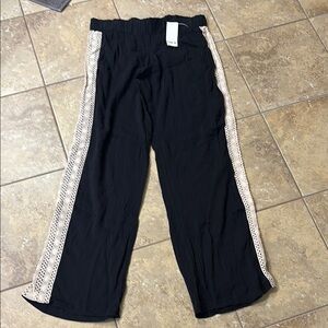 NWT womens small Moon Struck black gauze beach pants cream crochet trim bar III